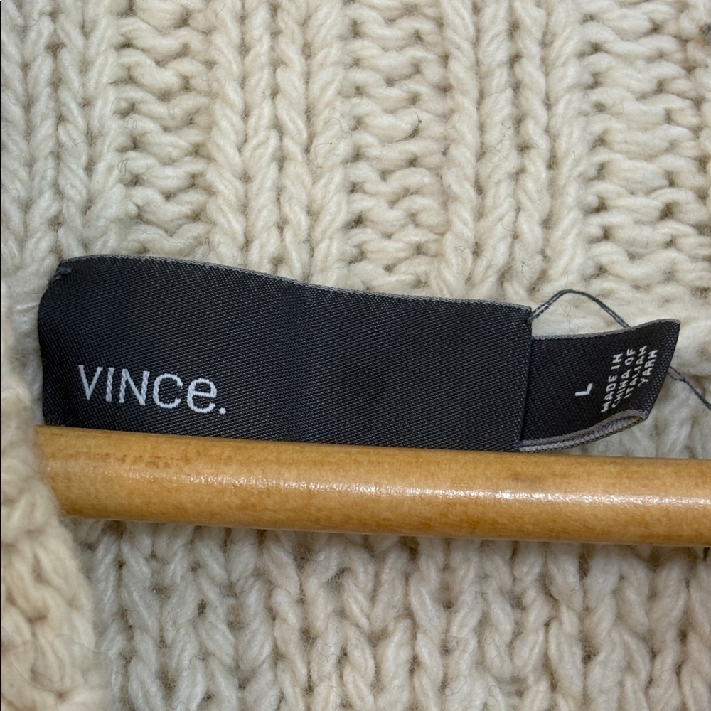 Vince | Cream Black Chunky Knit Shawl Fisherman Grandpa Wool Blend Cardigan L - Picture 6 of 17